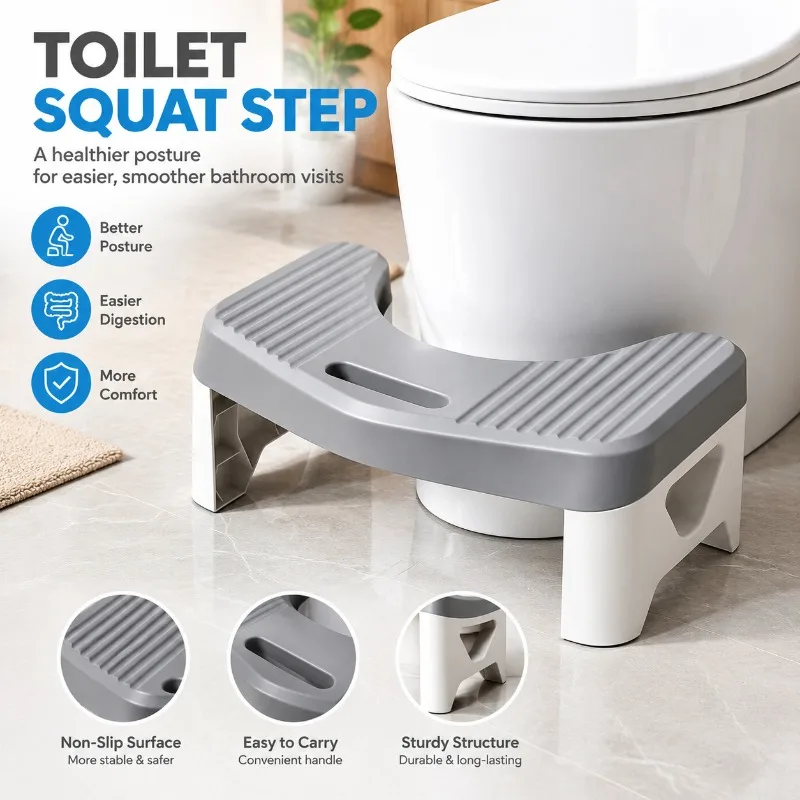 Toilet Stool for Bathroom Anti Slip Thickening Squatting Aid Footstool for Adults Kids Pregnant Women Improves Constipation
