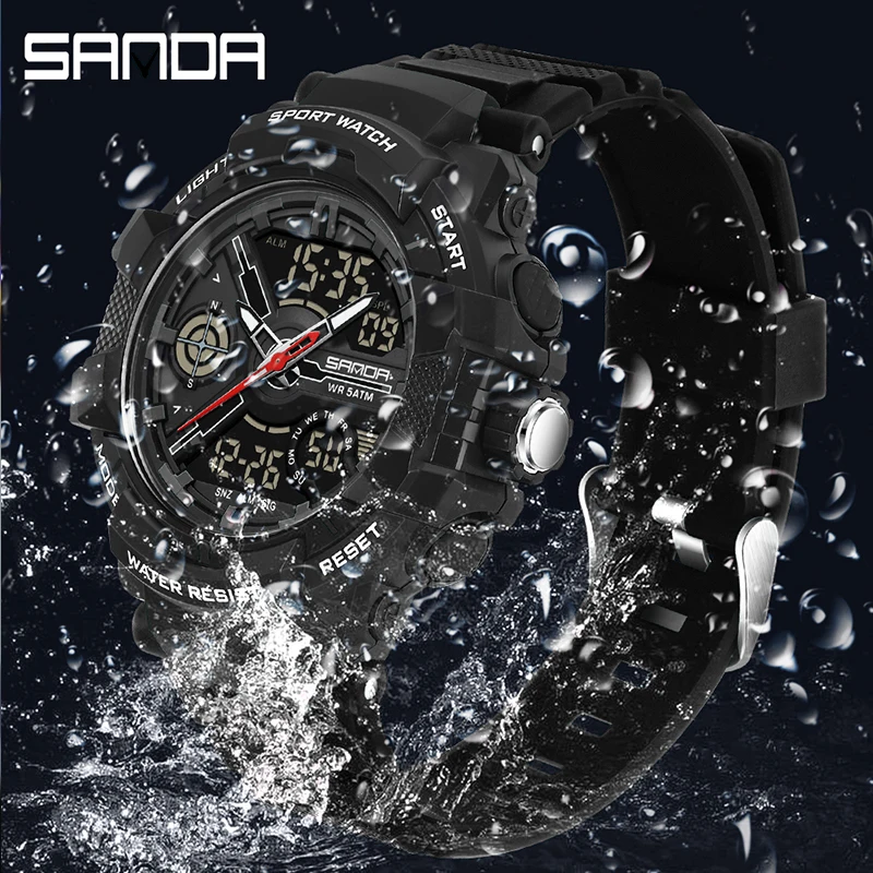Sanda G-Style หรูหรานาฬิกาดิจิตอลแบรนด์ชั้นนํากันน้ําส่องสว่างทหารผู้ชายควอตซ์นาฬิกาข้อมือแฟชั่นนาฬิกาสปอร์ตสําหรับผู้ชาย