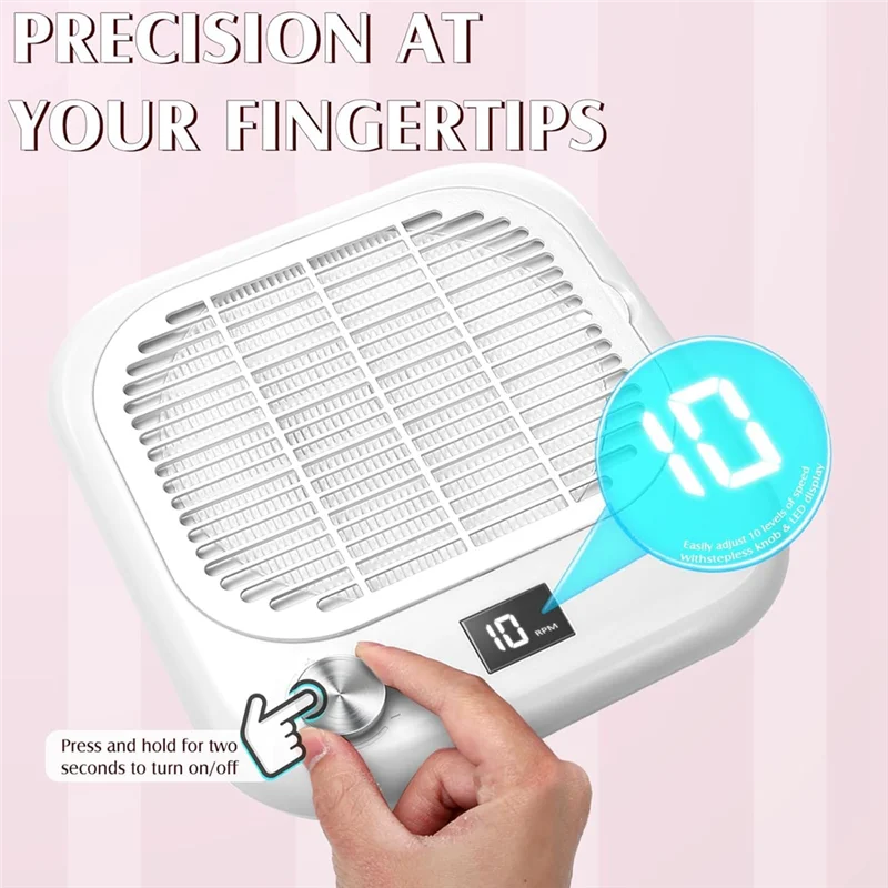 ABLQ Nail Dust Collector Vacuum For Nail Tech 600PA High-Speed Electric With Reusable Filter, Quiet Suction Machine