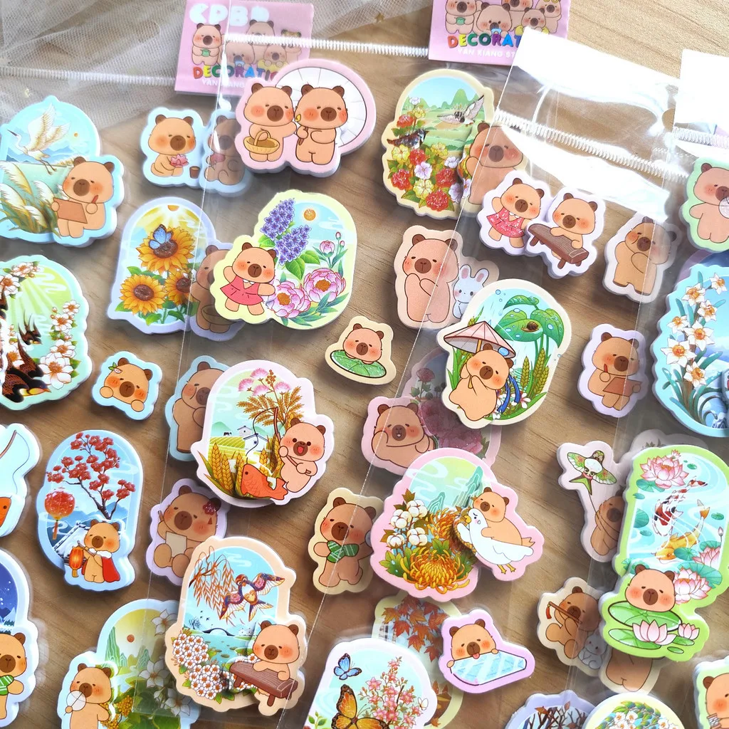4Piece Capybara Foam Multi-Layer 3D Stickers Kawaii Handmade Decor Stickers for Kids Notebooks Golden Memory Stickers Store