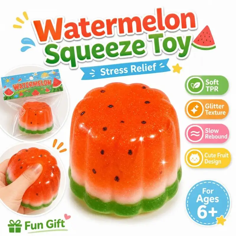 1Pcs Pudding Toast Watermelon Stress Relief Toys Cartoon Maltose Squeezable Toy Kneading Slow Rebound Decompression Ball Gift