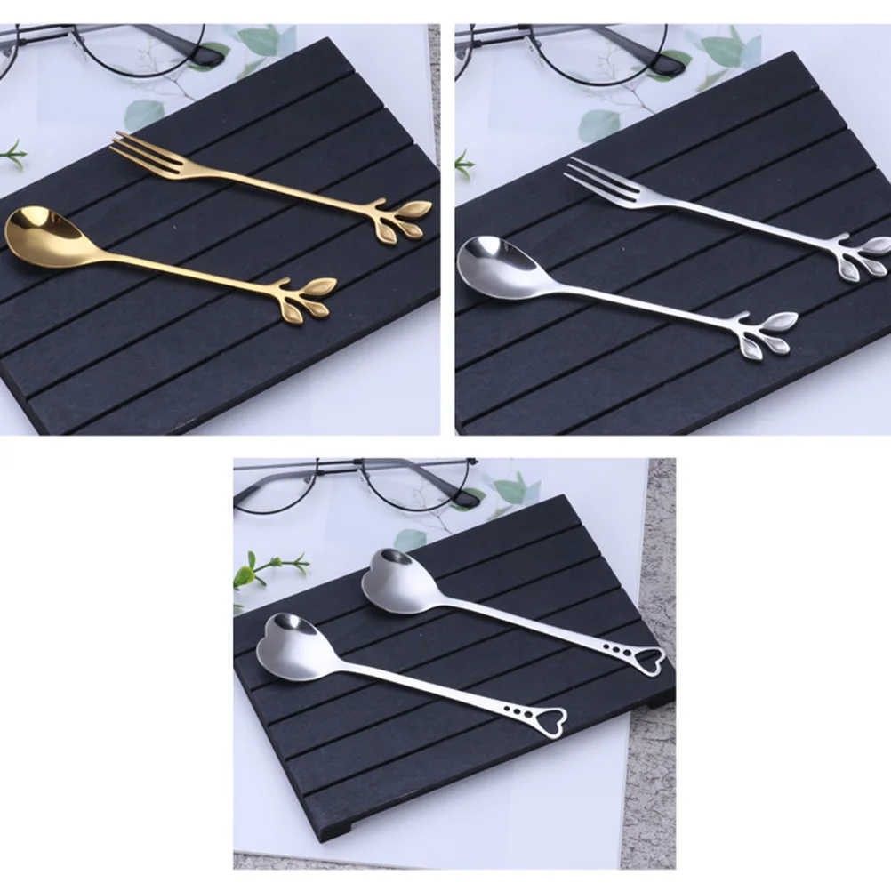 

2 Pcs Leaf Spoon Grapefruit Stainless Steel Ice Cream Scoops Coffee Stirring Vintage