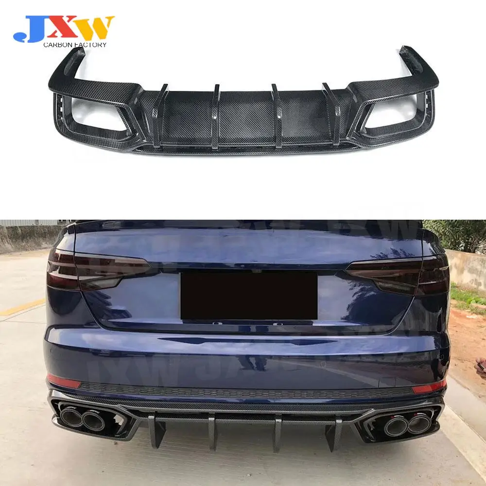 Carbon Fiber FRP Rear Lip Diffuser Spoiler For Audi A4 S4 B10 2019 2020 Back Bumper Fins Shark Style Skid Plate