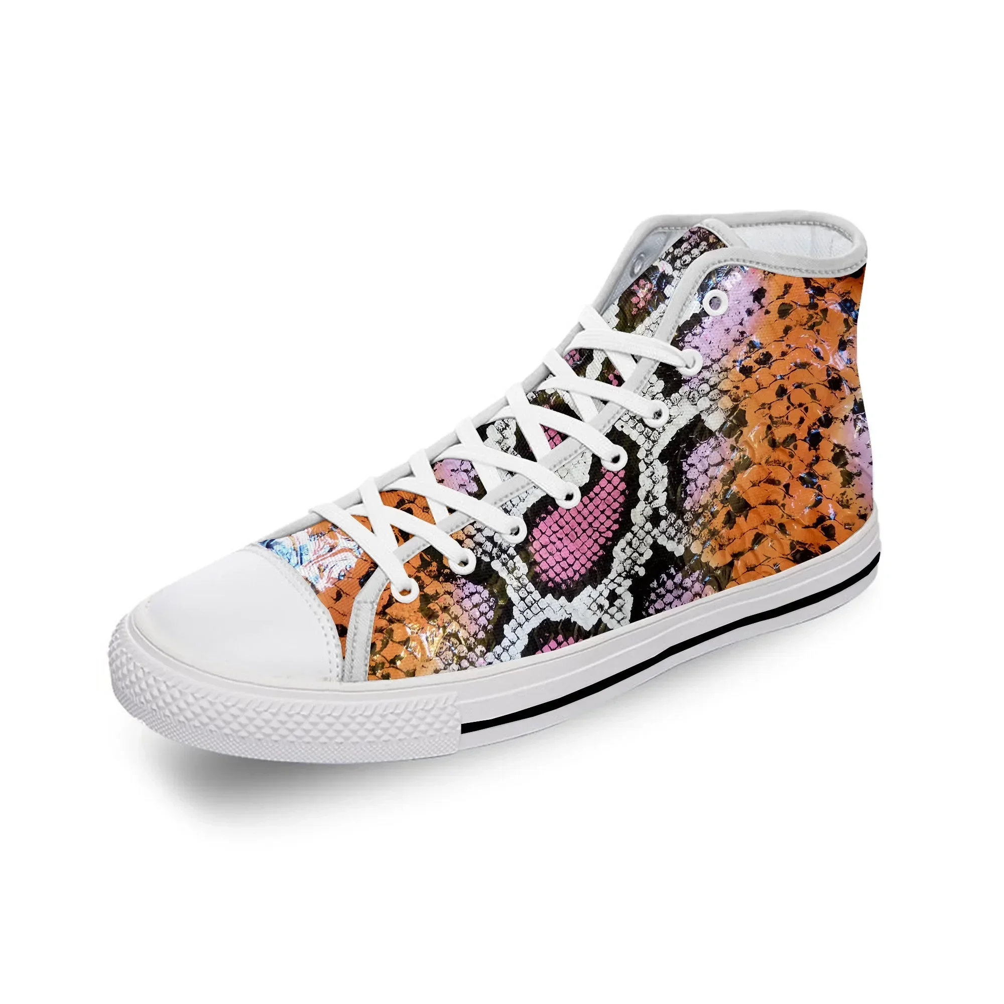 Animal Snake Skin Pattern Cool White Cloth Fashion 3D Print High Top Canvas Shoes Men Women Lightweight Breathable Sneakers