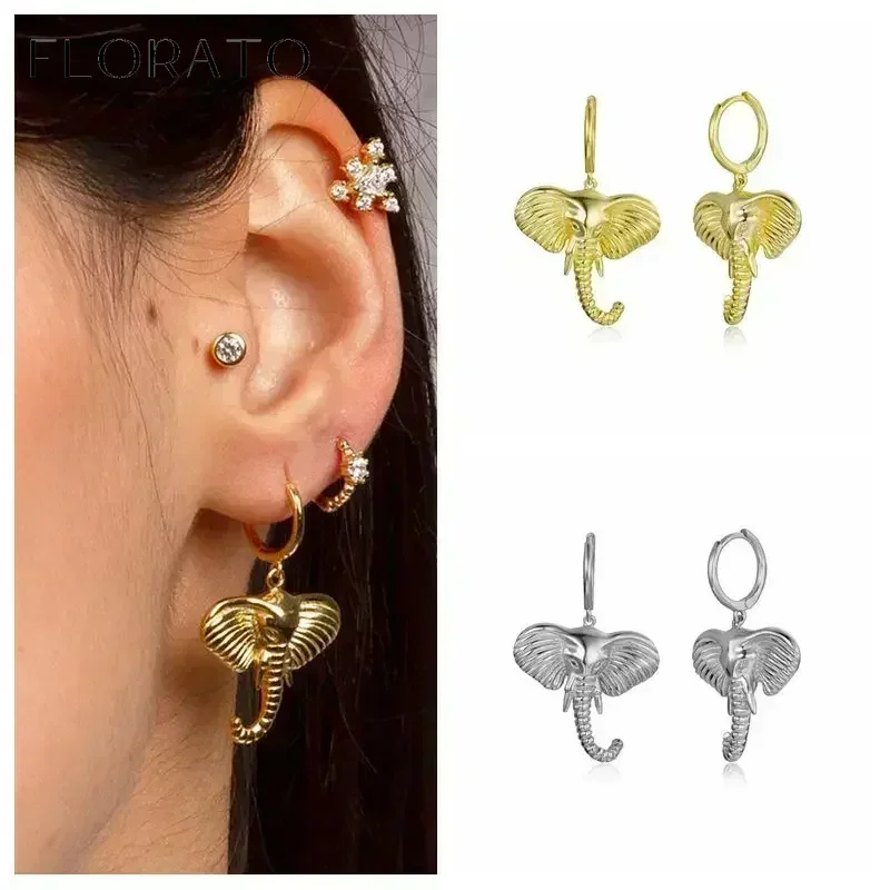 925 Sterling Silver ear needles Animal Butterfly/Elephant/Shell Pendant Hoop Earrings For Women Fashion Jewelry Accessories