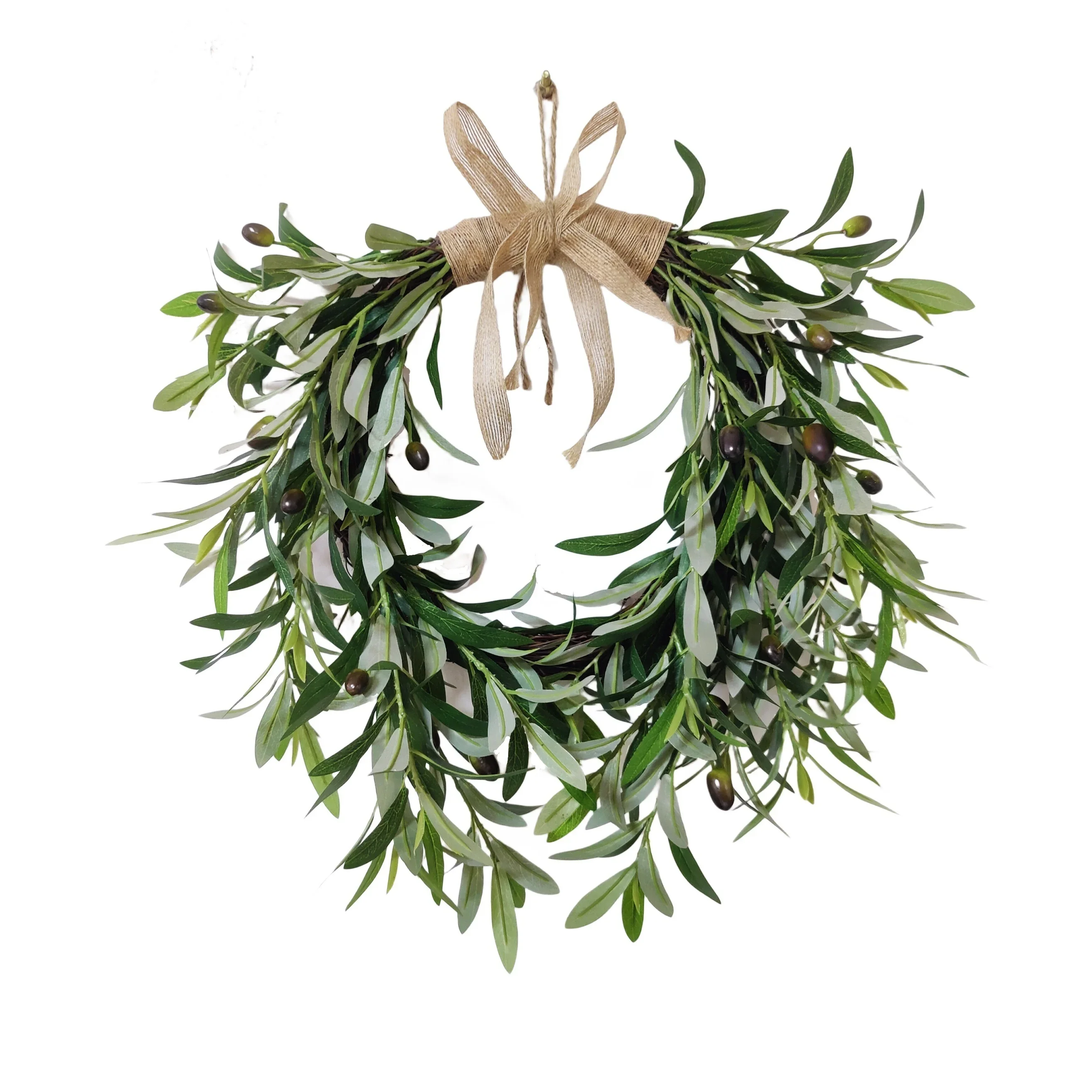 Rustic Artificial Olive Leaf Wreath Plastic Green Floral Garland Wall Hanging Indoor Outdoor Fireplace Wedding Farmhouse Decor - Image 2