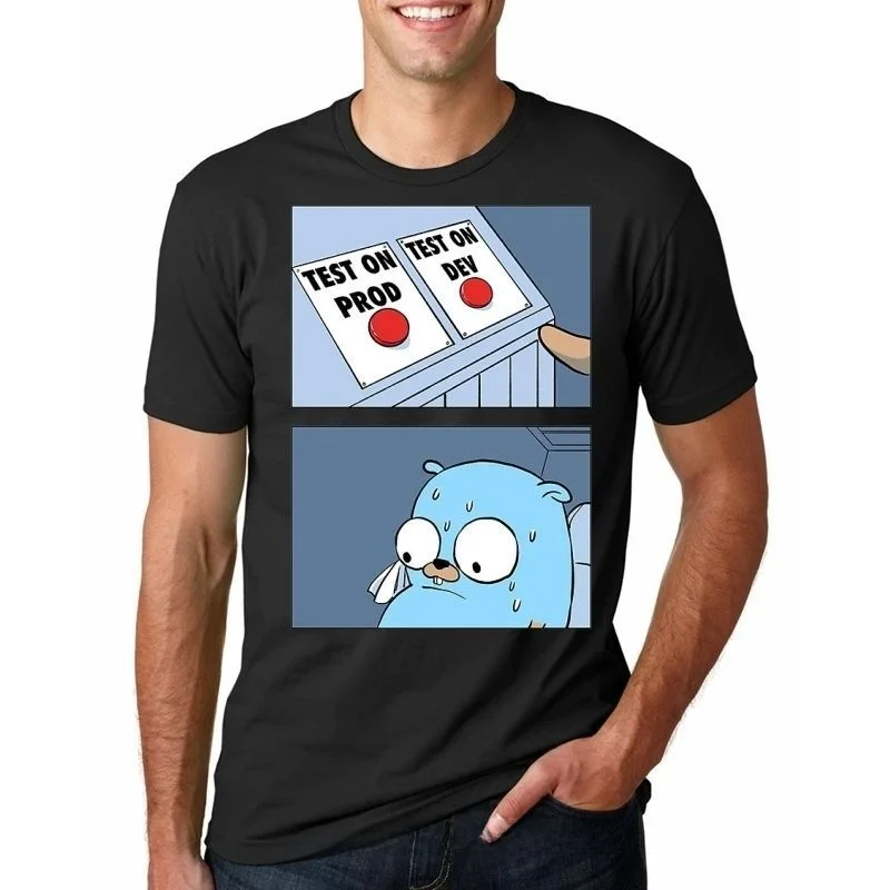 Men's Funy T-Shirt Golang Gopher Two Buttons Short S Customizable Design Hand-Painted Clothing Fashionable Casual Wear