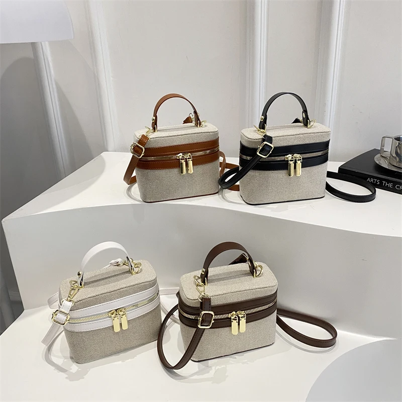 New Fashionable Color Block Large Capacity Box Shaped Handbag Single Shoulder Crossbody Bag Stylish Trendy Youth Casual Purse