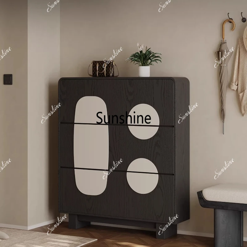 

Italian minimalist ultra-thin shoe cabinet solid wood household corridor tipping bucket entrance cabinet