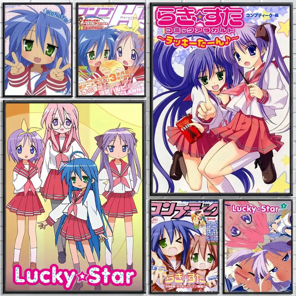 Anime L-Lucky S-Star Painting Calligraphy Stylish Canvas Poster Wall Art for Living Room Bedroom Cafe Office Home Decor Gift
