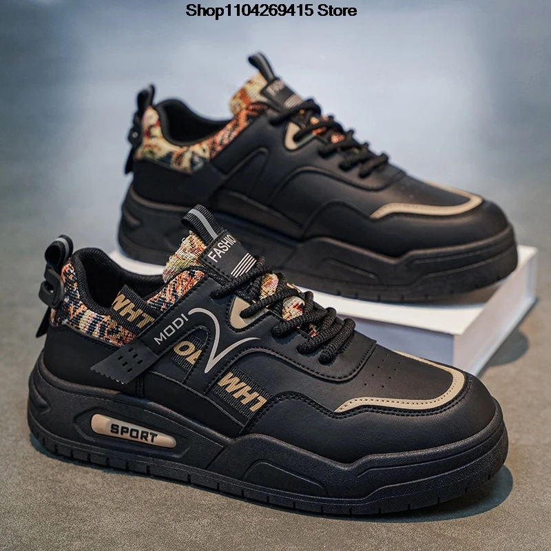 Retro Men's PU Platform Shoes 2027 Spring Breathable Thick Sole Casual Streetwear Anti Slip Footwear student board shoes