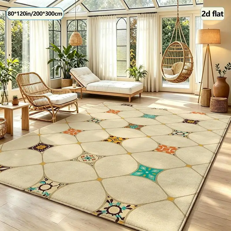Bohemian Style Moroccan Tile Pattern Carpet Retro Colorful Mosaic Home Decor Living Room Bedroom Carpet