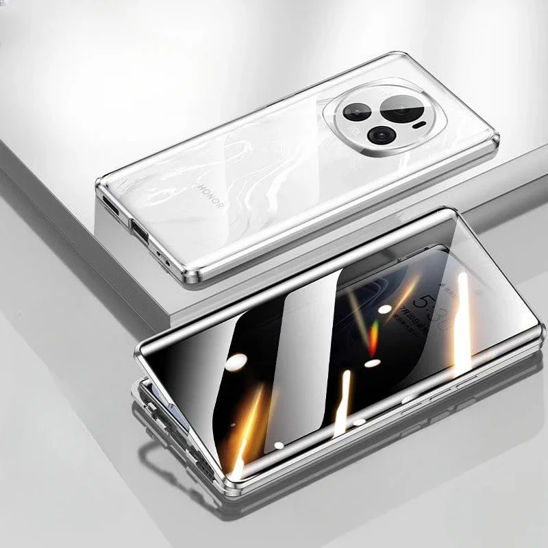 

360 Double-sided Glass Phone Case for Honor Magic 8 7 6 Pro Metal Magnetic Lens Protector For Magic 5 6 7 Pro Anti-peeping Etui