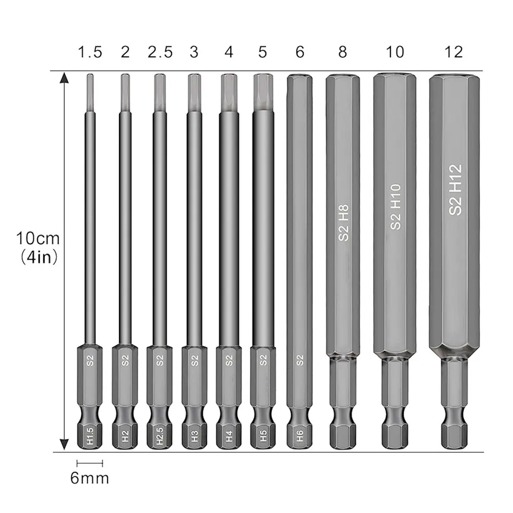 10Pcs Magnetic Hex Head Screwdriver Bits 100mm 1/4