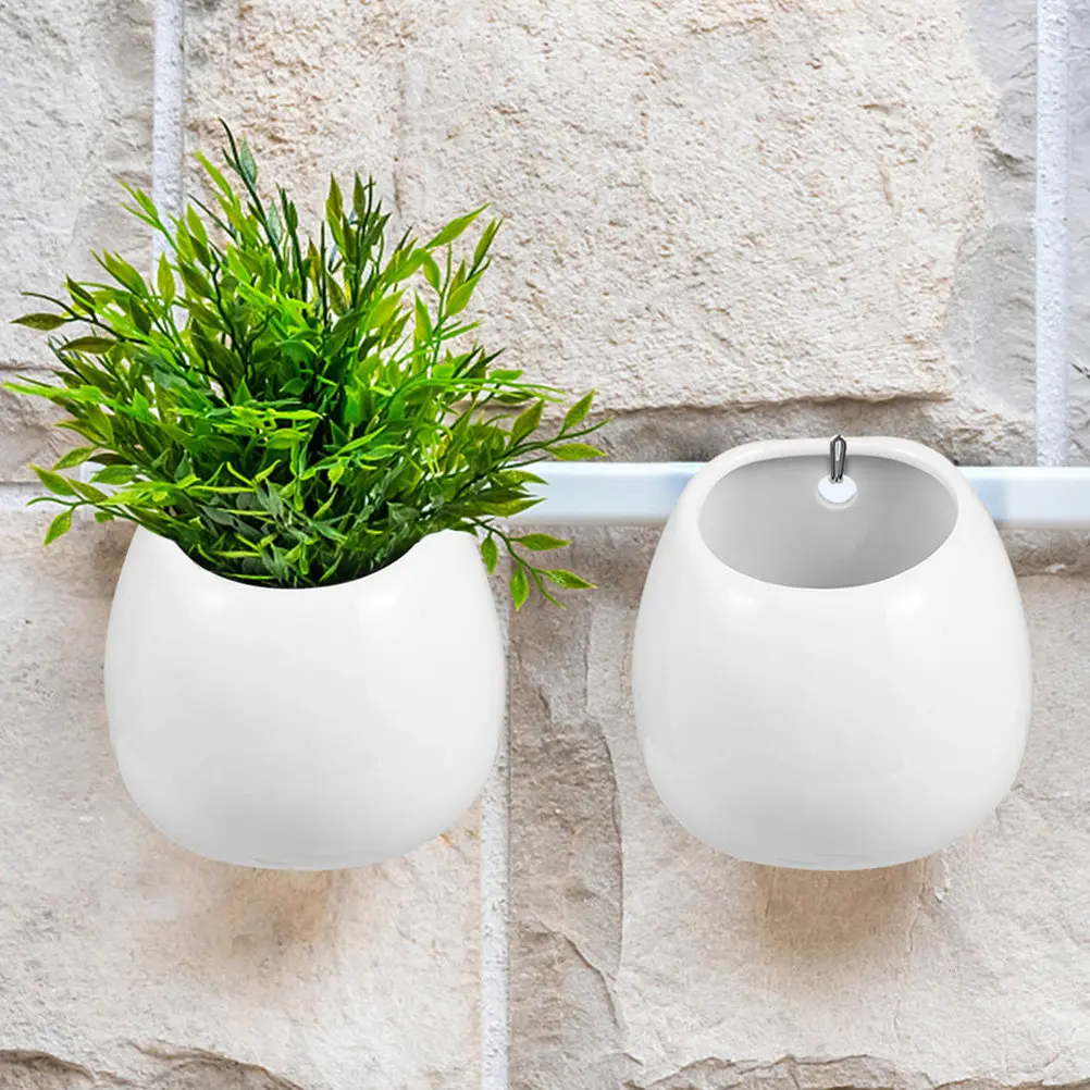 

4Pcs Hanging Flower Pots Ceramic Wall-Mounted Decorative Plant Containers Indoor Wall Planter Decor for Succulents Cacti