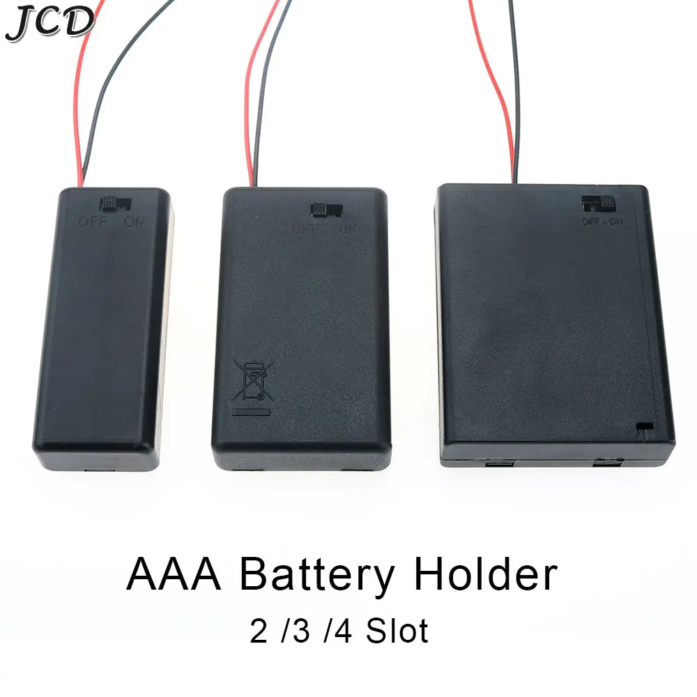 

JCD AAA Battery Holder Case Box with Leads with ON/OFF Switch Cover 2 3 4 Slot Standard Battery Container