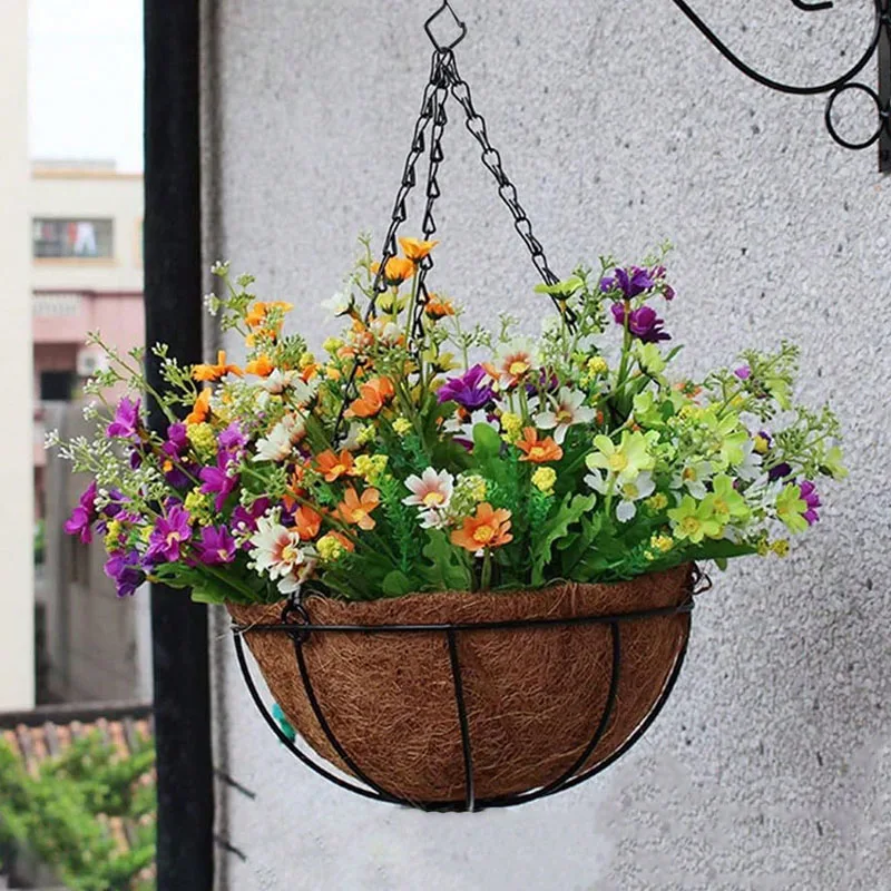 8-12 Inch Metal Suspended Plant Basket With Coconut Lining, Used For Home Balcony And Garden Decoration