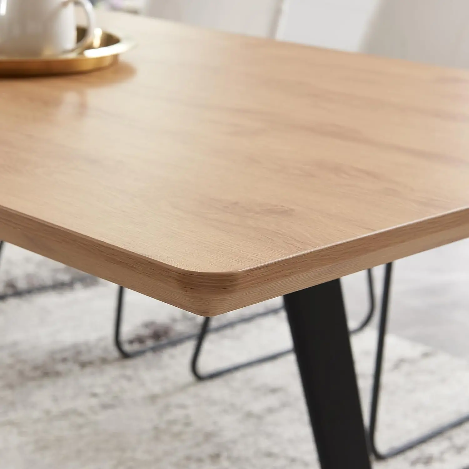 Moderne eettafel uit het midden van de eeuw Eettafel en stoelen Rechthoekige houten eettafel uitbreidbaar