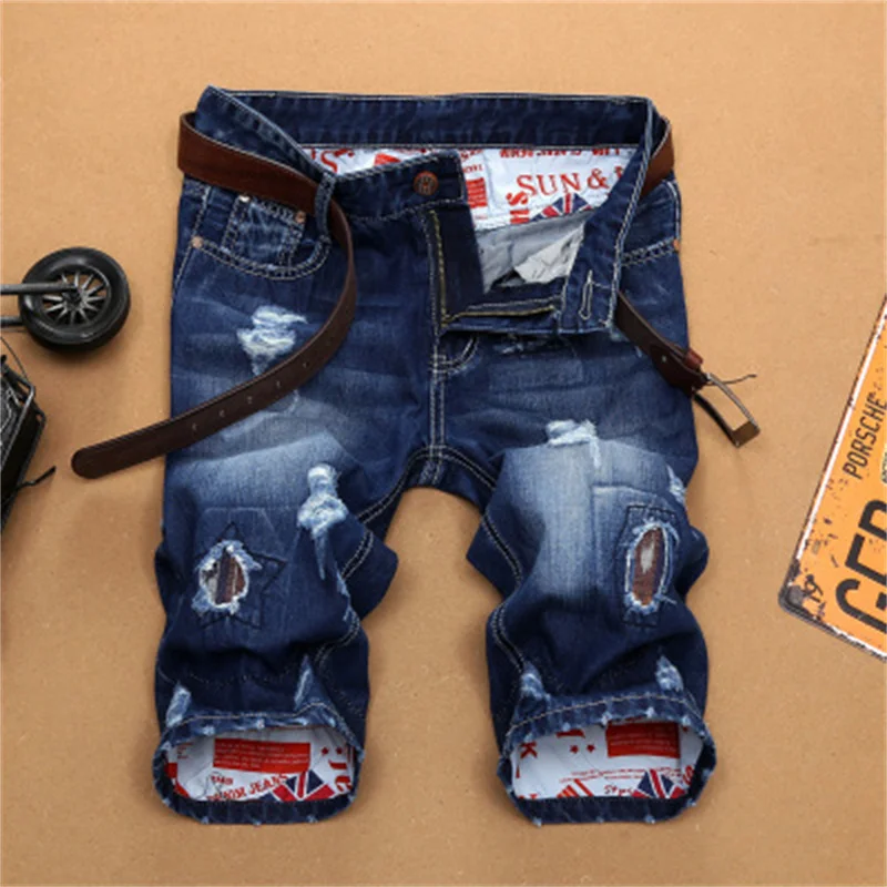 New Fashion Mens Ripped Short Jeans Brand Clothing Bermuda Summer 98% Cotton Shorts Breathable Denim Shorts Male