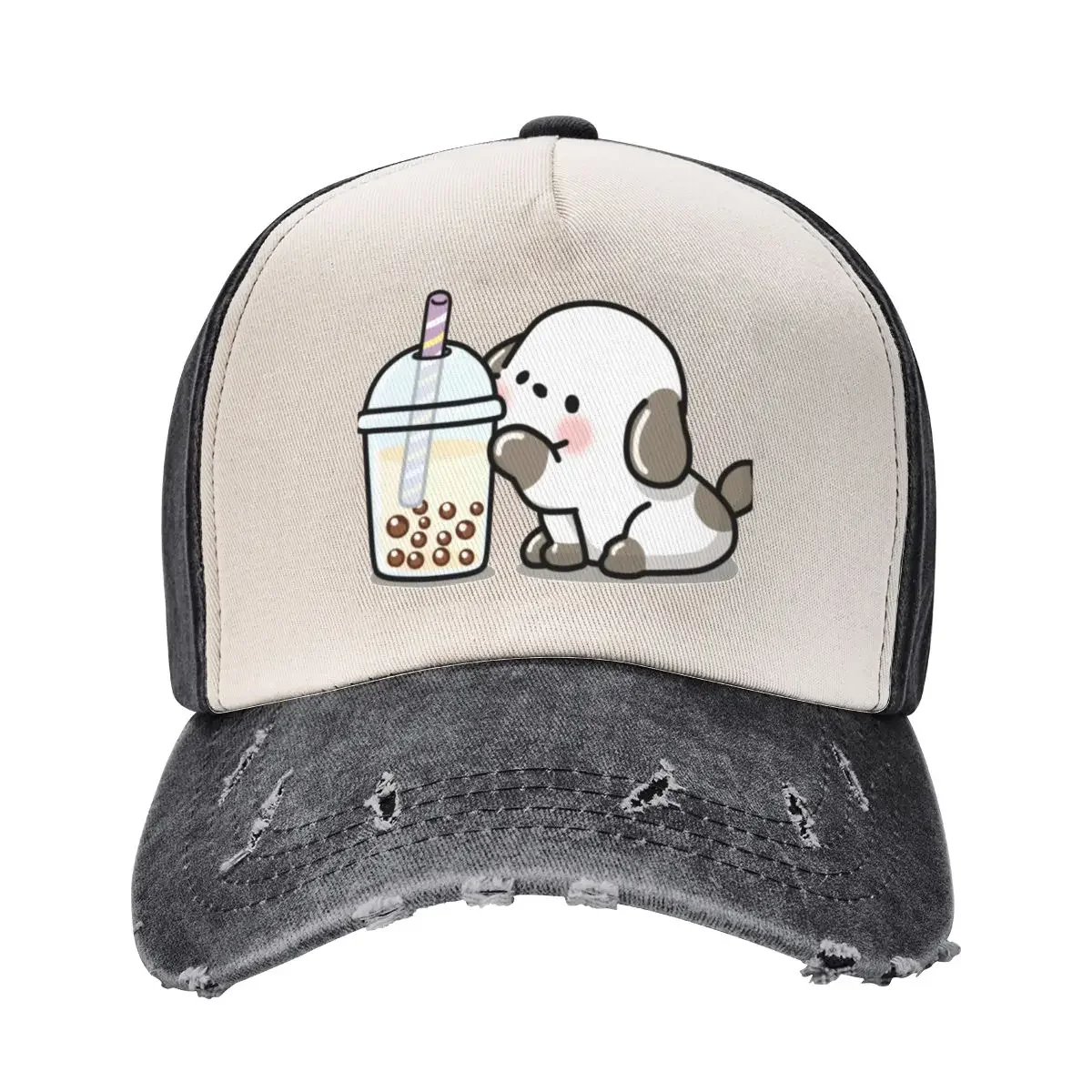 Little Puppy Loves Boba Tea! Baseball Cap Golf Cap black Hip Hop dad hat Trucker Hats For Men Women's