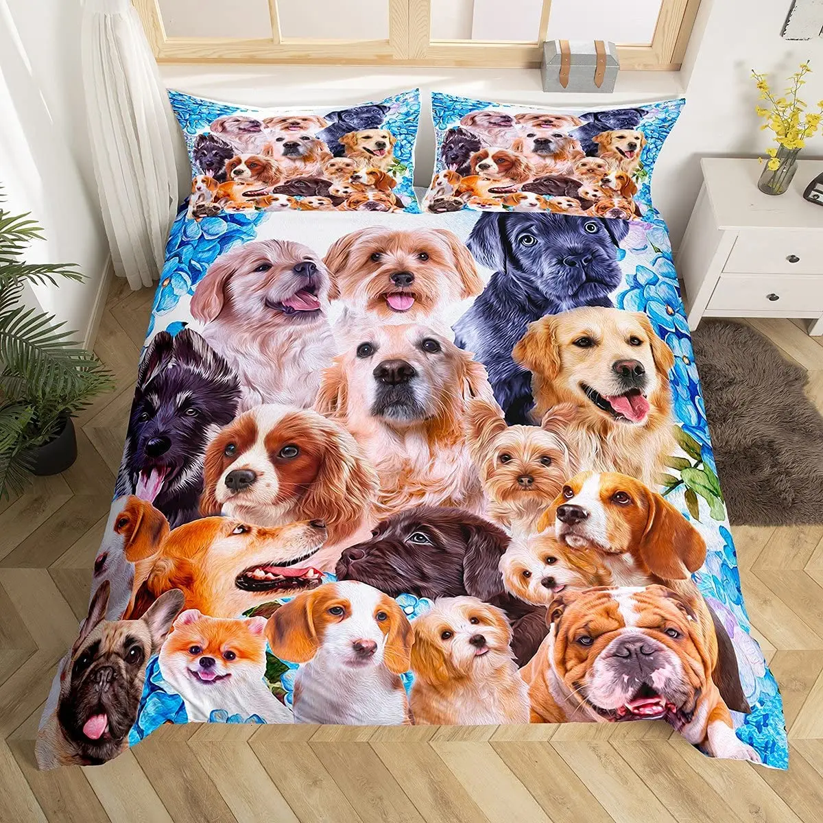 

Dog Comforter Cover Kids Cartoon Dogs Duvet Cover Puppy Animal Bedding Set Lovely Pug Bulldog Collage Pattern Bedspread Cover