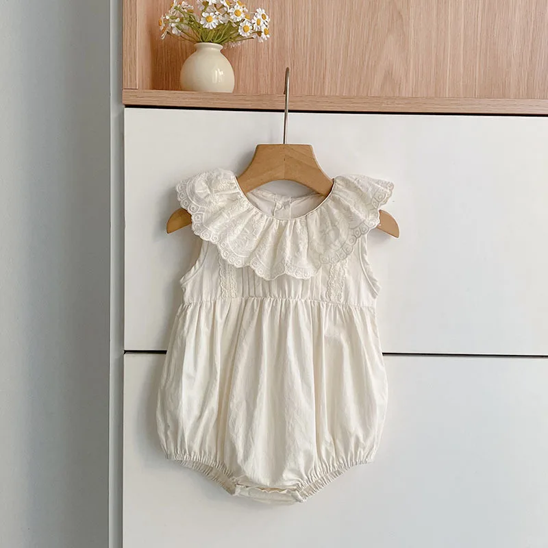Princess Style Baby Girl Summer Sleeveless Ruffle Collar Onesie Triangle Romper Pantsuit Cute Vest Underwear Crawler Suit