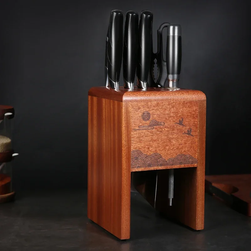 Kitchen Knife Rack Ebony Wood Hollow Knife Block Scissors Slicer Santoku knives Storage Stand Organizer Chef Knife Holder Shelf