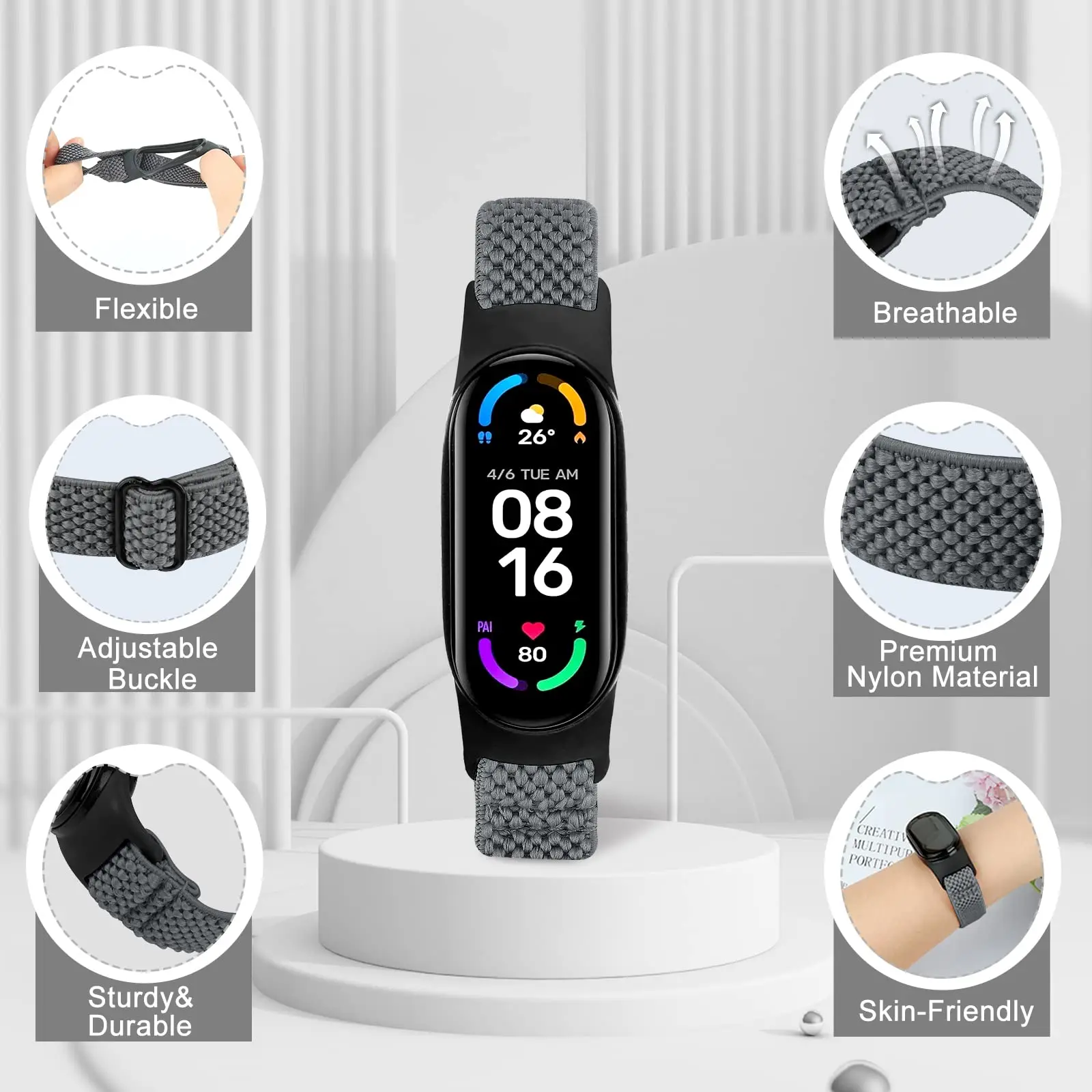 Nylon Elastic Band for Xiaomi Mi Band 7 6 5 4 3 NFC Watch Replacement Strap Compatible with Amazfit Band 5 Adjustable Bracelet