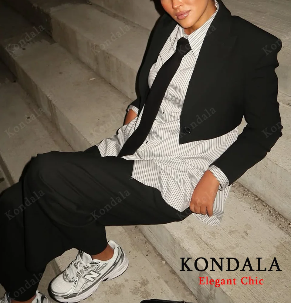 

KONDALA Commute Tie Stripes Shirts Women's High Street Buttons Loose Shirts 2025 Spring Fall Fashion Office Lady Casual Shirts