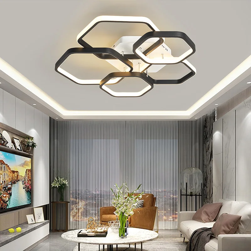 Indoor Hexagon Decor Lamp Chandeliers LED For Living Room Lighting Ceiling Light Bedroom Dining Room Kitchen Home Lustre Fixture