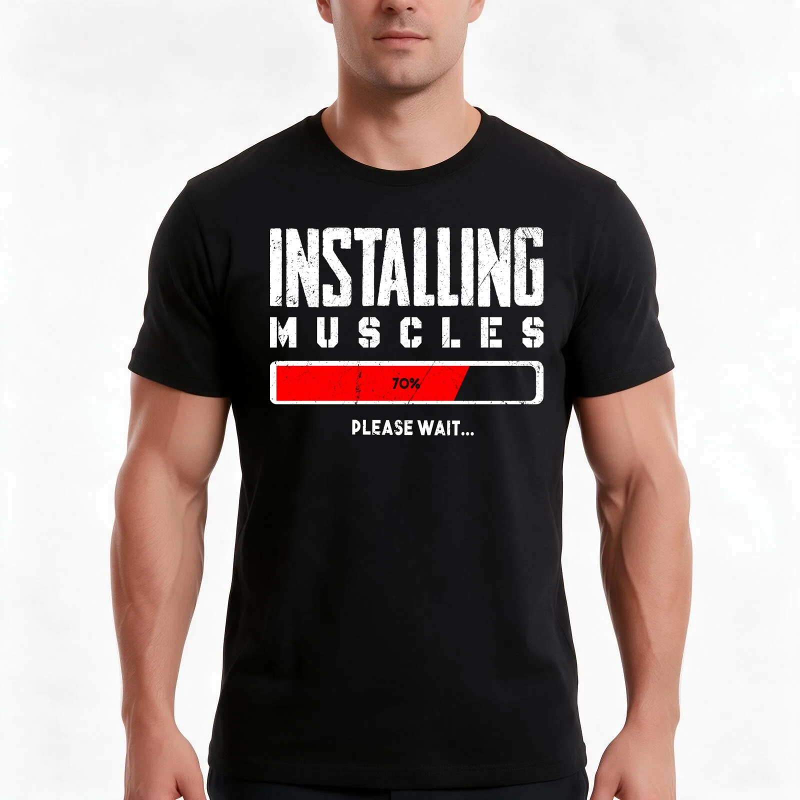 Installing Muscles Please Wait T-Shirt, Summer Casual Cotton Tee, Oversized Streetwear Tops, Vintage Graphic Print, 100% Cotton