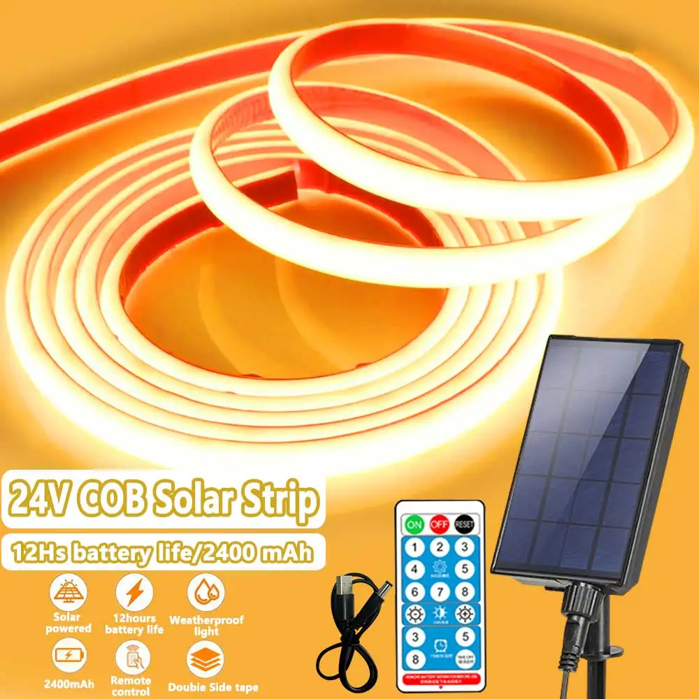 24V COB Solar Neon Light Strip Elastyczne światła Taśma samoprzylepna LED Diode Rope IP67 Ściemnialne podświetlenie Zimny Naturalny Ciepły Biały