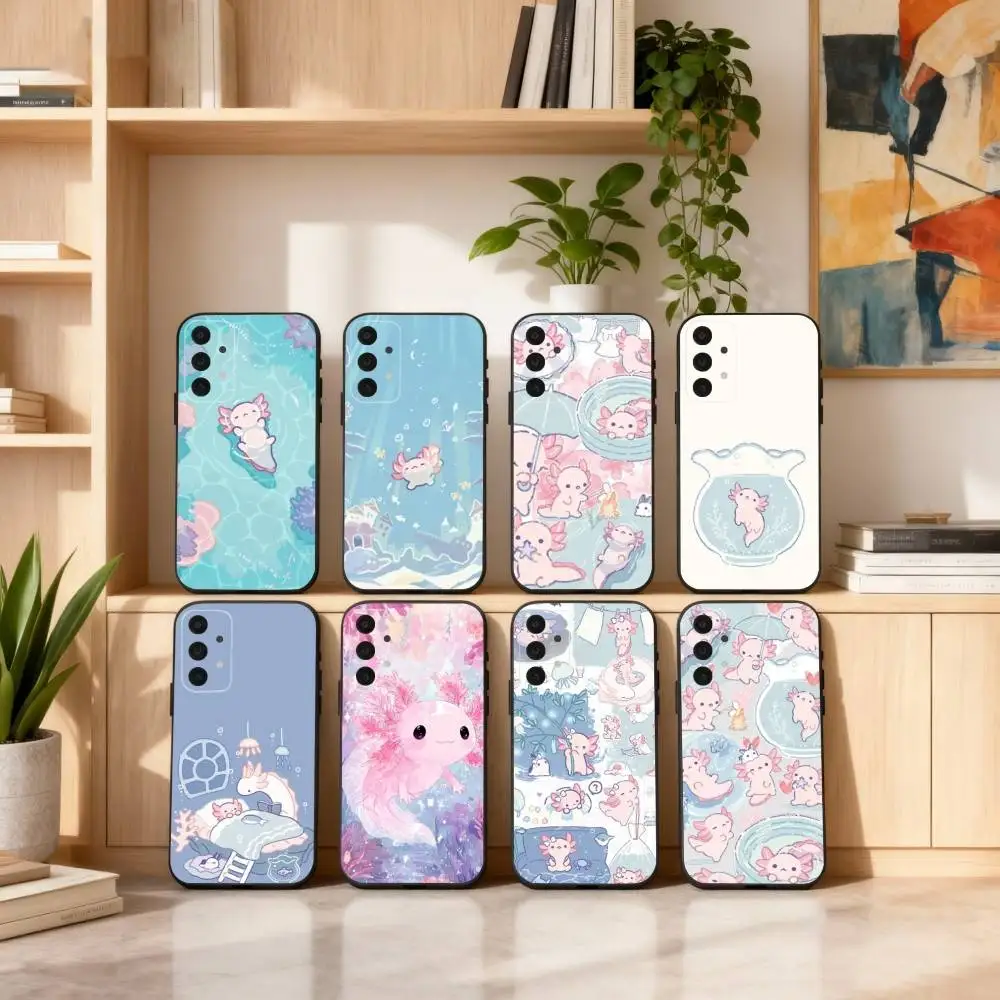 

Cute C-Cartoon Axolotl Phone Case For Samsung S25,24,23,22,30,21,10,9,Ultra,Plus,Lite,FE,4,5 G Soft Black Case