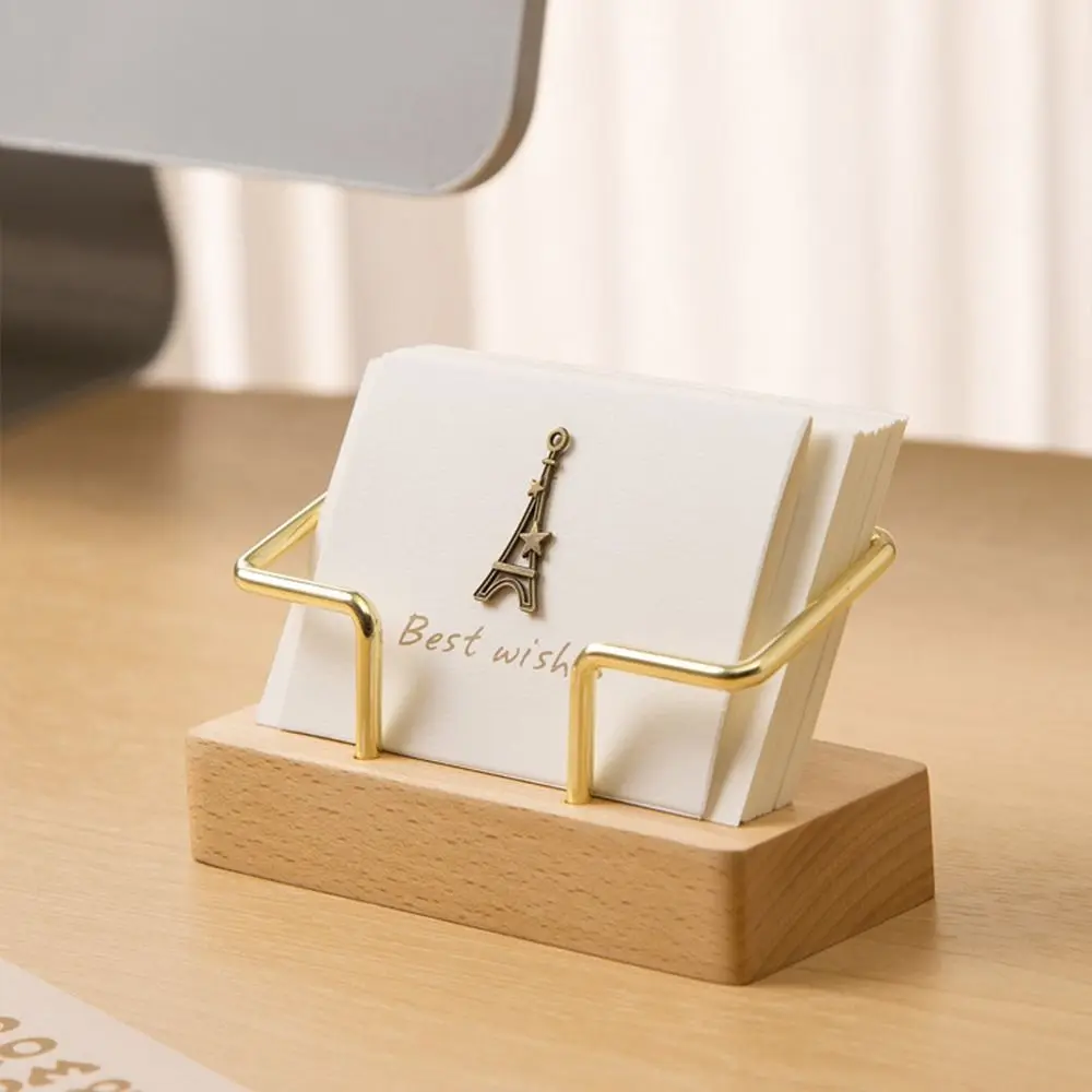 Tabletop Shelf Business Card Holder Walnut Wood Card Storage Cards Display Stand Beech Wood Metal Wooden Card Holder Manager