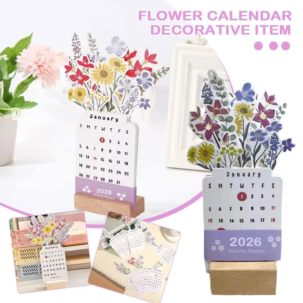 ازدهار الزهور أجندة مكتبية /رزنامة مكتبية تقويم صغير الدائمة مخطط جديد بطاقة سطح المكتب سنة التقويم مزهرية خشبية شهرية مثل مكتب Cale O0M7 #6