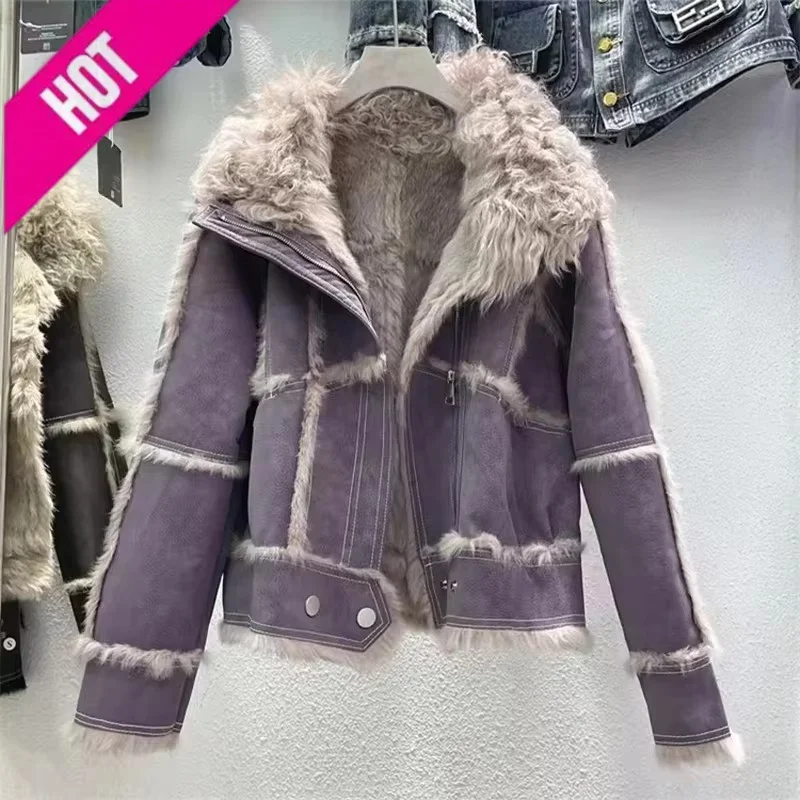 Abrigo de piel chaqueta de piel de oveja de moda de primavera y otoño 2024 revestimiento natural de conejo cuello de lana natural ropa elegante y