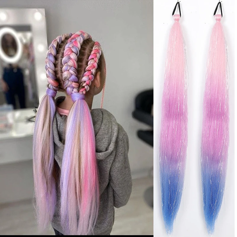 

2 упаковки, наращивание хвоста, 26 дюймов, с эластичной завязкой, прямой гладкий хвост с запахом вокруг косы для девочек, аксессуары для синтетических волос