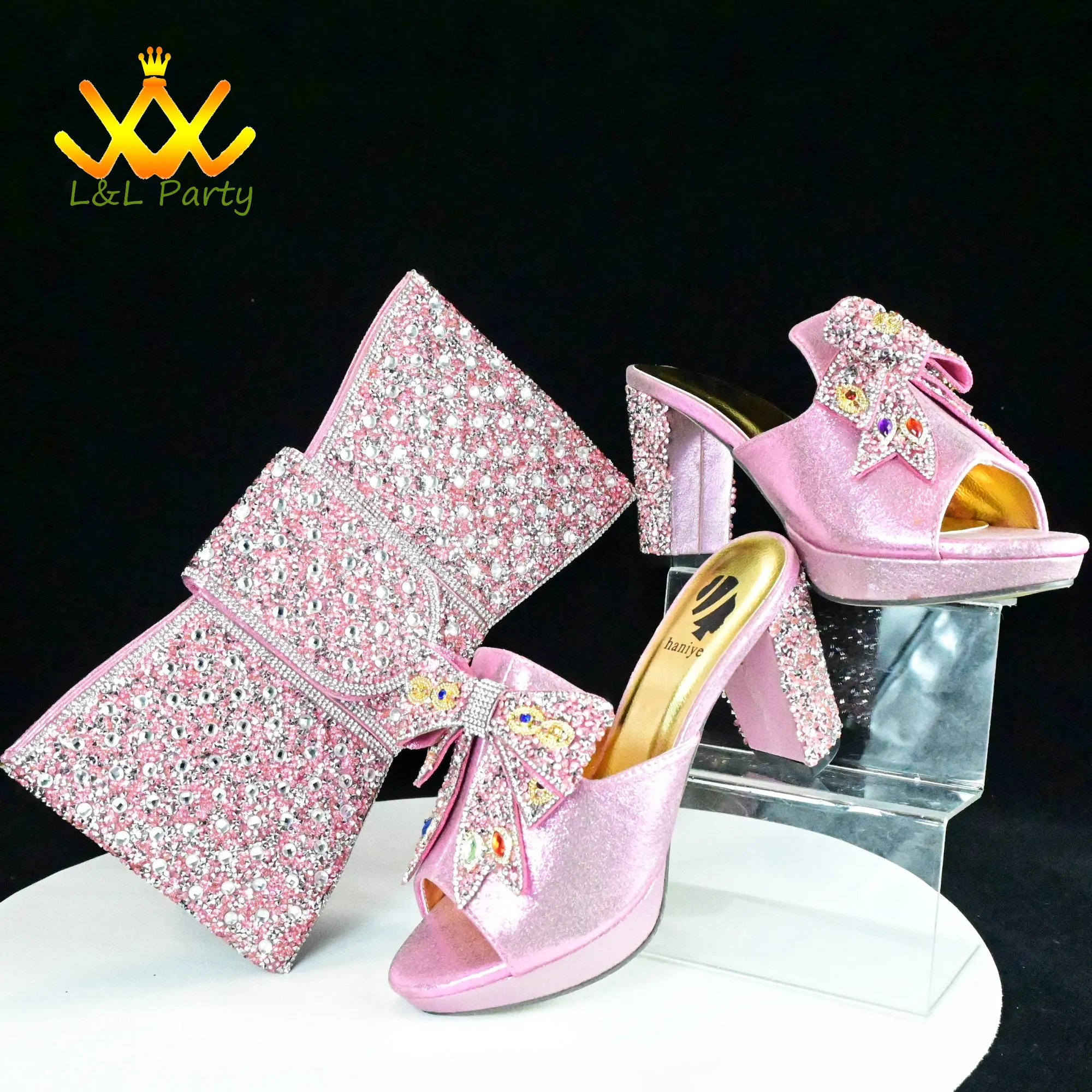 Pink New Arrivals Leisure Style Italian Women Shoes Matching Hang Bag with Platform High Quality Slipper with Appliques for Part