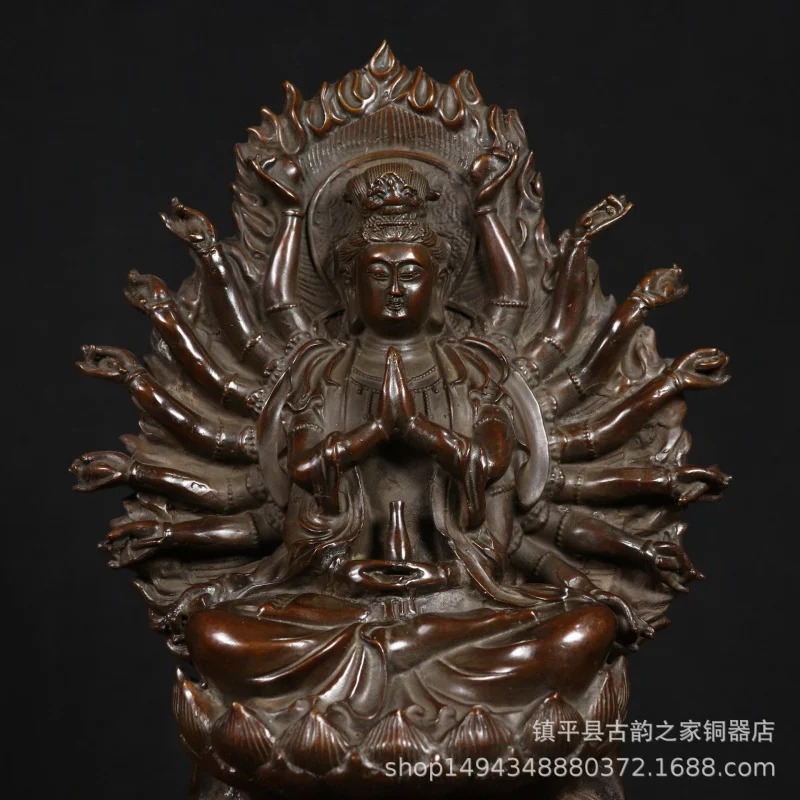 Bronze Pure Copper Brass Guanyin Bodhisattva Buddha Altar Craft Ornament Home Office Sitting Statue