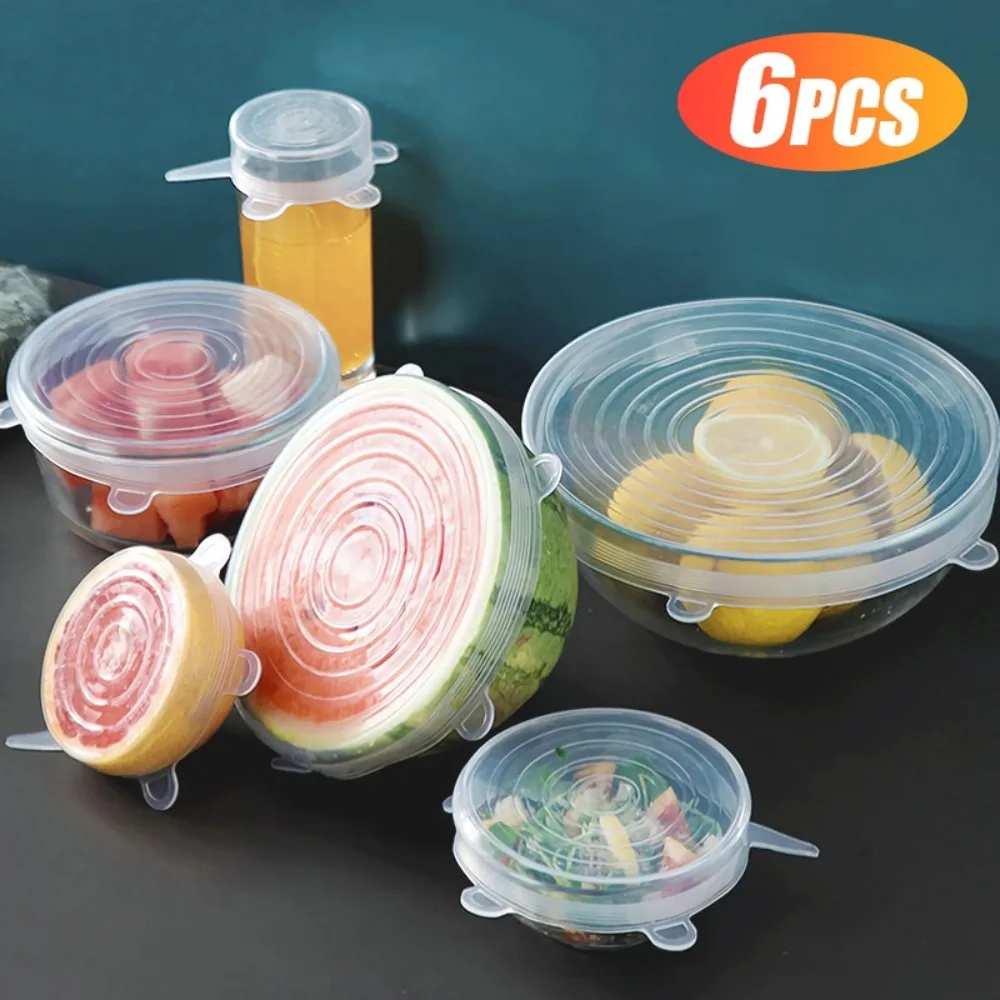 6PCS/set Multifunctional Silicone Cover Stretch Lids Reusable Food Wrap Covers Stretchy Wrap Fresh-keeping Accessories Supplies