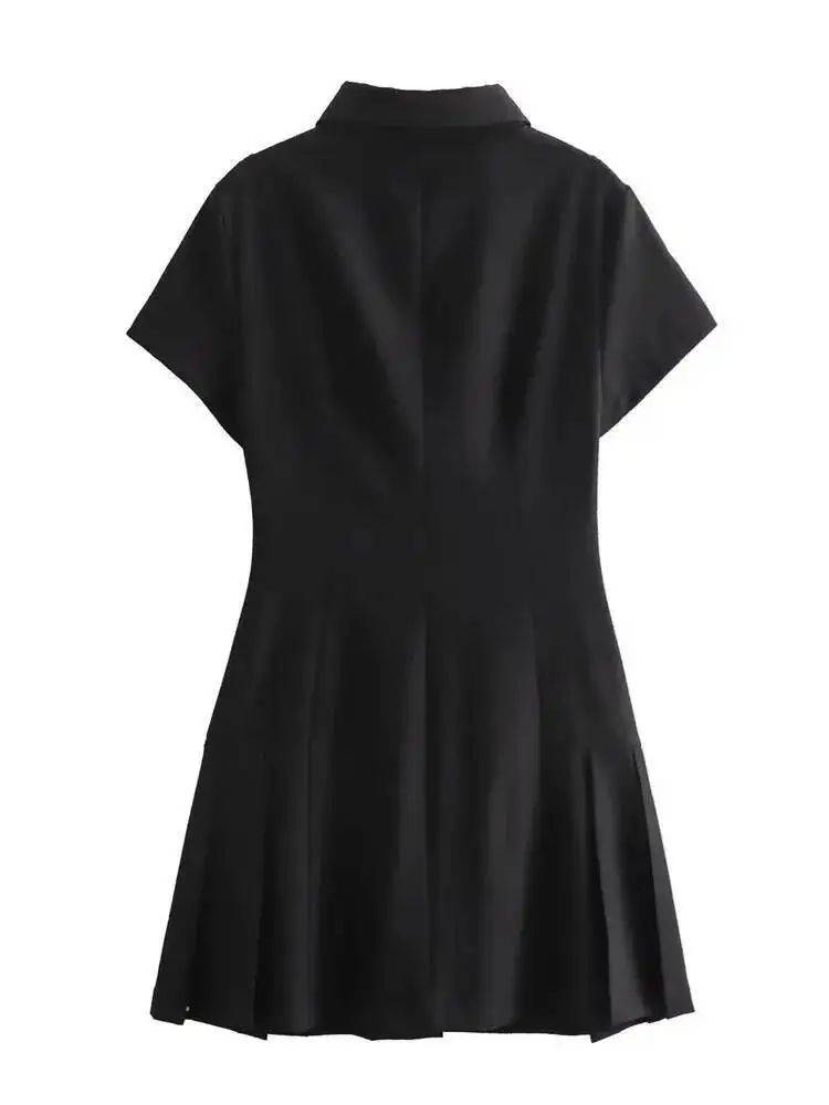 2025 Sunmer nuevo producto moda mujer Casual Polo cuello manga corta estilo camisa Mini vestido moda Sexy mujeres Tops M2W6