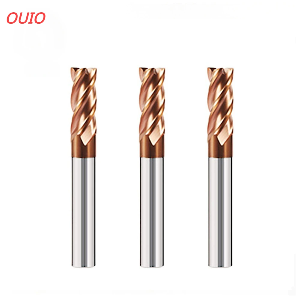 

OUIO HRC55 CNC Carbide Flat End Mill Tungsten Cutter 2 4 Flute Metal Steel Machining Tool Key Square Router Bit 3 4 6 8 12 Shank