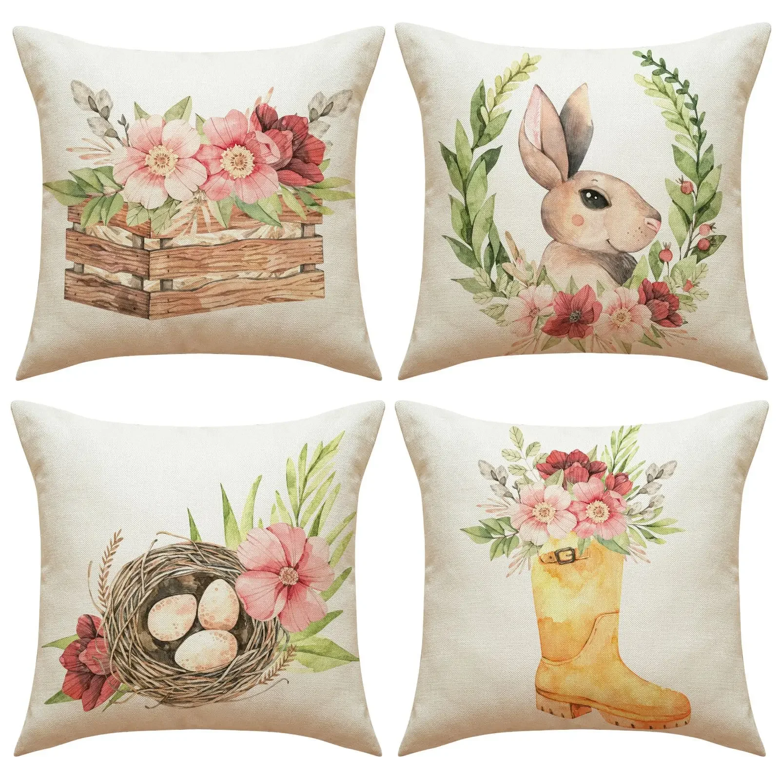 Easter Decor Pillowcases 45x45cm Linen Pillow Cover Easter Decorations Favors Pillows Cushion Cover Easter Bunny Eggs Pillowcase