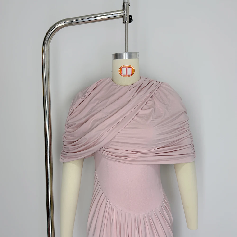 Fashionable Elegant Pink Draped Hooded Maxi Dress Sexy Mesh Corset Evening Gown Luxurious Long Prom Dress Wedding Guests
