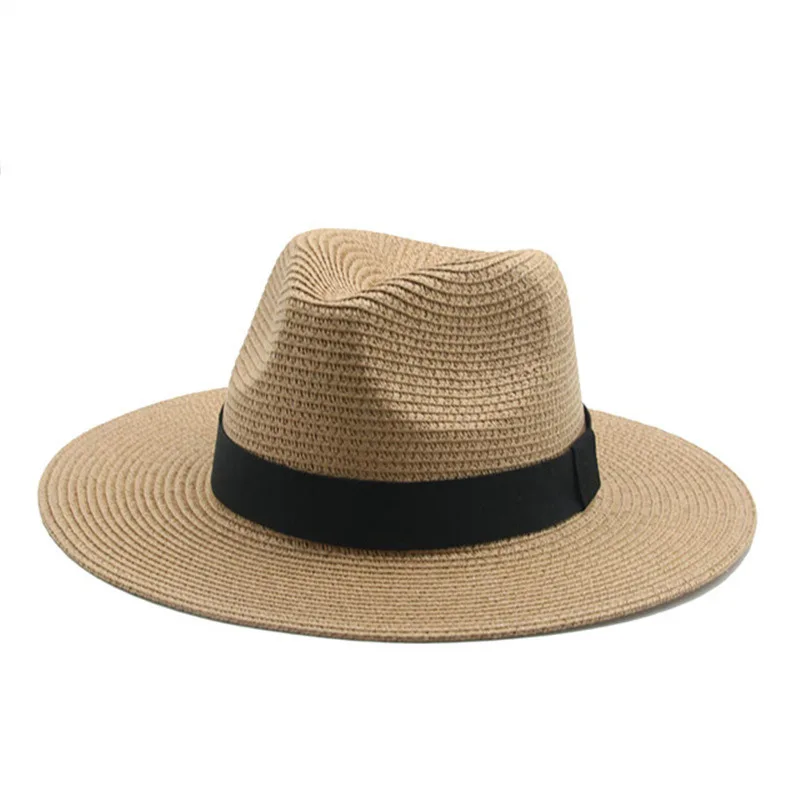 Black Ribbon Panama Straw Hat Flat Eaves Outdoor Spring and Summer Sunshade Beach Hats for Women