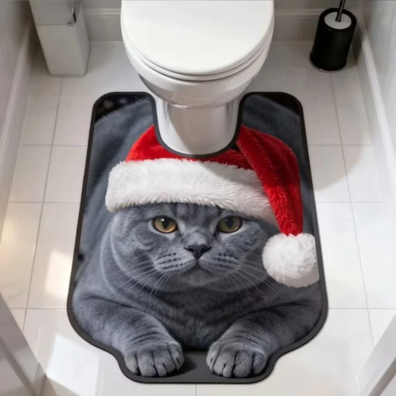 50x80cm Cartoon Shaped Bathroom Mat U-Shaped Toilet Footrest Quick Dry Anti-Slip Water Absorbing Floor Rug for Household Use