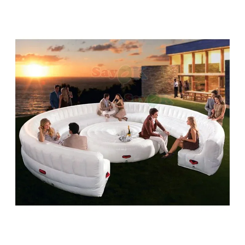 Factory hot selling semi-circle inflatable airtight sofa furniture for party, inflatable round sofa with table