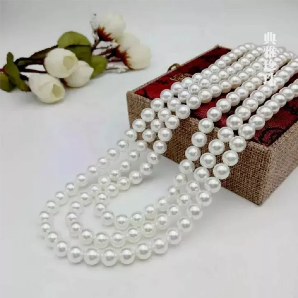 Three strands AAA 8-9mm natural South Sea round white pearl necklace 18 