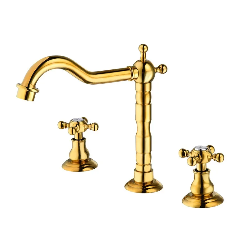 2129J Contemporary Gold  Brass Basin Faucet Polished with Rain Spray Pattern and Ceramic Valve Core Stand Floor Faucets