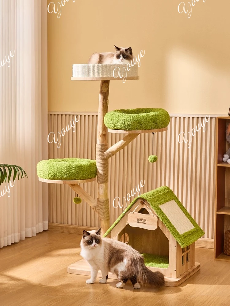 Oak House All Solid Wood Cat Climbing Frame Cat Nest Tree Integrated Large Maine Non-Occupied Villa